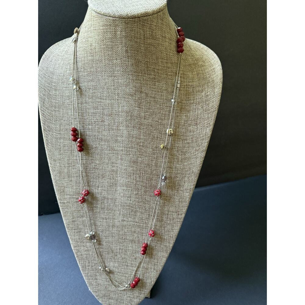 Vintage Multi Strand Beaded Necklace Glass Bead Silver Tone Long 70” Stackable